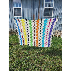 VNTG Crocheted Chevron Afghan Granny Throw 66x48 Rainbow